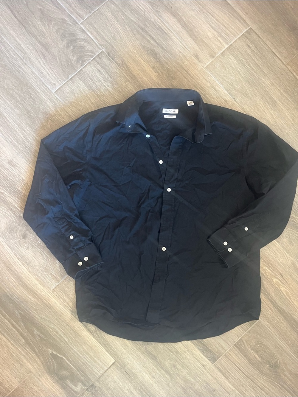 Haggar Men's Dark Navy Button-Up Dress Shirt